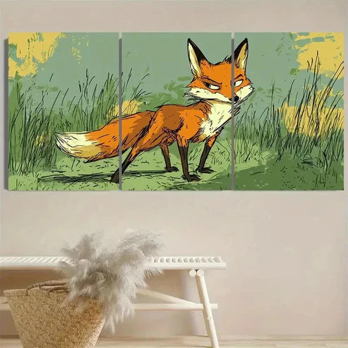 3pcs Vibrant Fox Wall Art Set Canvas Unframed - High Quality Print 100% Australian Made Wall Canvas - Bella Home Decor