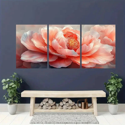 3pcs Peach colored Peony Abstract Canvas Framed 50x70cm - High Quality Print 100% Australian Made Wall Canvas Ready to Hang