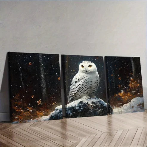 3 PCS Snowy Owl In Forest Wall Art Set Canvas Unframed - High Quality Print 100% Australian Made Wall Canvas