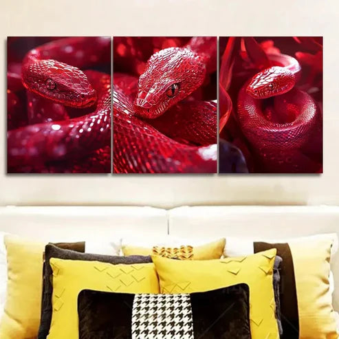 3pcs Red Crystal Snake Design Wall Art Canvas Unframed - High Quality Print 100% Australian Made Wall Canvas