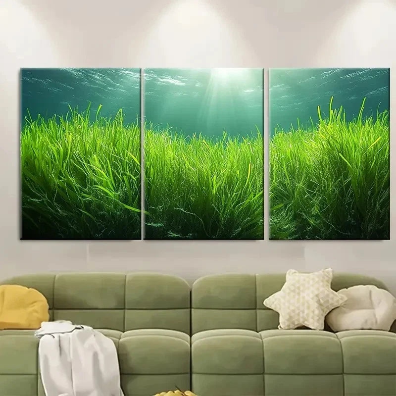 3pcs Green Eelgrass Ocean Scene RY  Wall Art Set Canvas Framed 40x60cm - High Quality Print 100% Australian Made Wall Canvas Ready to Hang