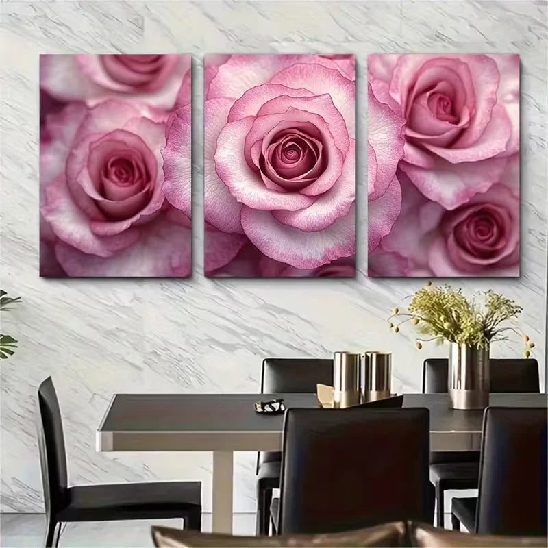 3pcs Pastel Roses Beautiful Floral Photography Metal Print Ready to Hang Art