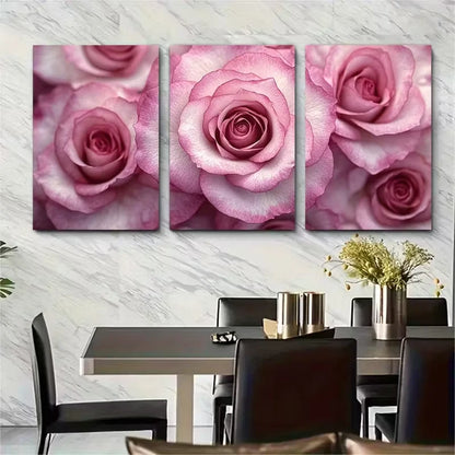 3pcs Pastel Roses Beautiful Floral Photography Metal Print Ready to Hang Art