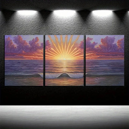 3pcs Vibrant Ocean Wave Illustration Metal Print Ready to Hang Art - Bella Home Decor
