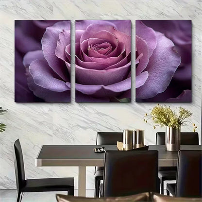 3pcs Enchanting Lilac Rose Floral Photography Metal Print Ready to Hang Art
