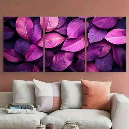 3pcs Deep Pink Purple Nature Tropical Leaves Metal Print Ready to Hang Art - Bella Home Decor