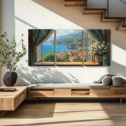 3pcs Seaside Mediterranean Landscape Metal Print Ready to Hang Art - Bella Home Decor