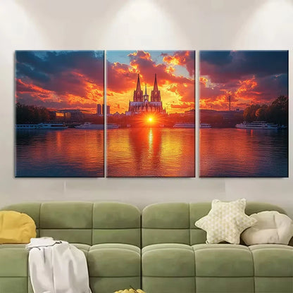 3pcs Sunrise and Sunset Cityscape Metal Print Ready to Hang Art