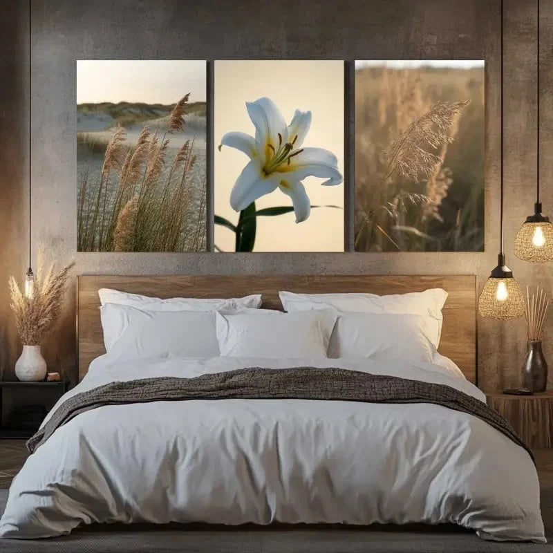 3pcs Pampas Grass, White Flower, Reed Leaves Wall Art Set Canvas Framed 60x90cm - High Quality Print 100% Australian Made Wall Canvas Ready to Hang - Bella Home Decor