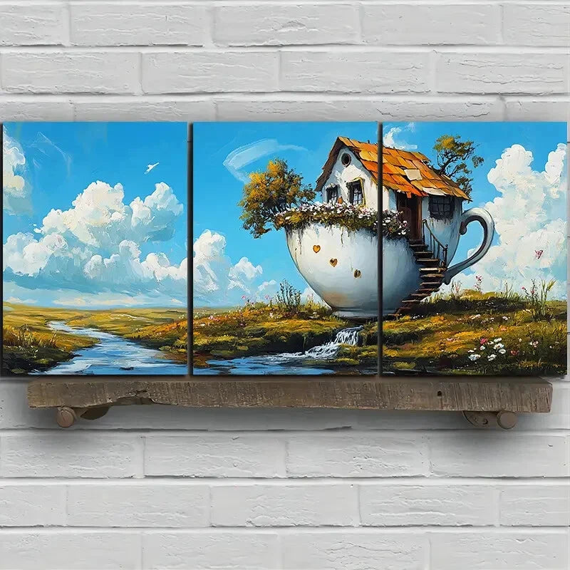 3pcs The Room on The Cup White Clouds Metal Print Ready to Hang Art - Bella Home Decor