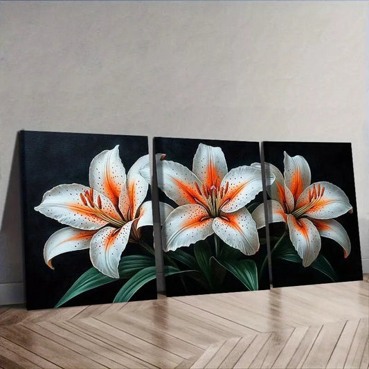 3pcs Framed Canvas Wall Art - Lilies Design Wall Art Set Canvas Framed 40x60cm - High Quality Print 100% Australian Made Wall Canvas Ready to Hang