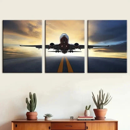 3pcs Airport Takeoff Aviation Mural Perfect Wall Art Set Canvas Framed 60x90cm - High Quality Print 100% Australian Made Wall Canvas Ready to Hang - Bella Home Decor