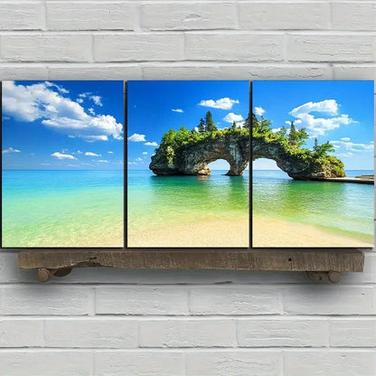 3pcs The Cliff at Sunrise Mural Beach Metal Print Ready to Hang Art - Bella Home Decor