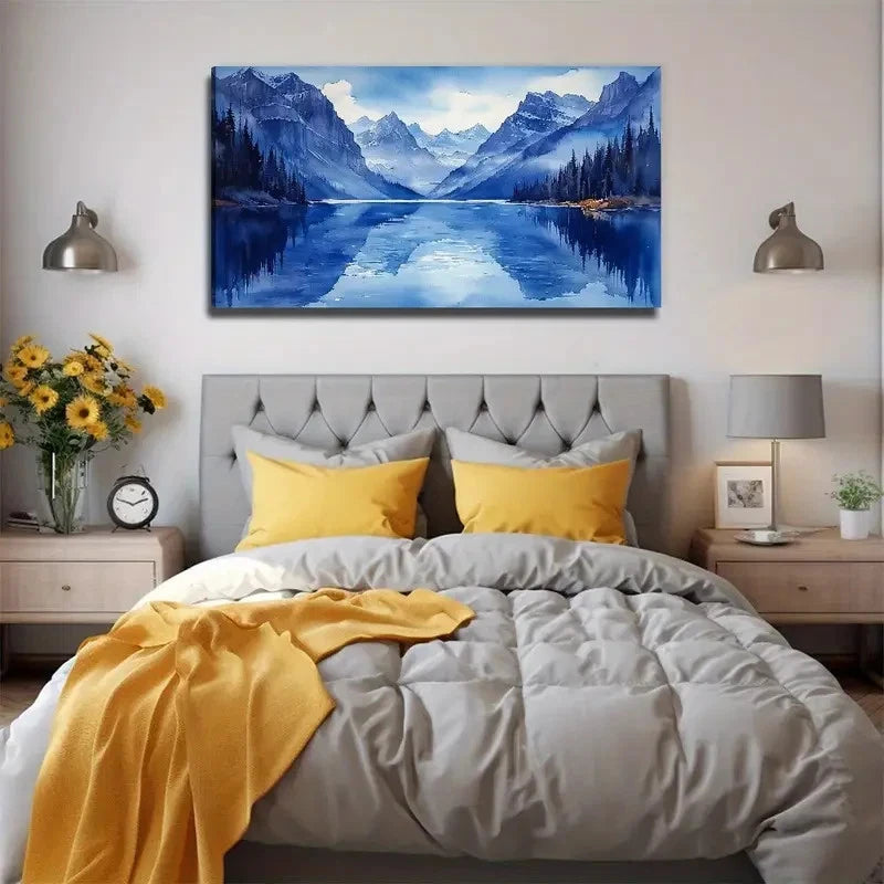 Blue Landscape Painting Wall Art Canvas Office Home Room Framed 120x60cm