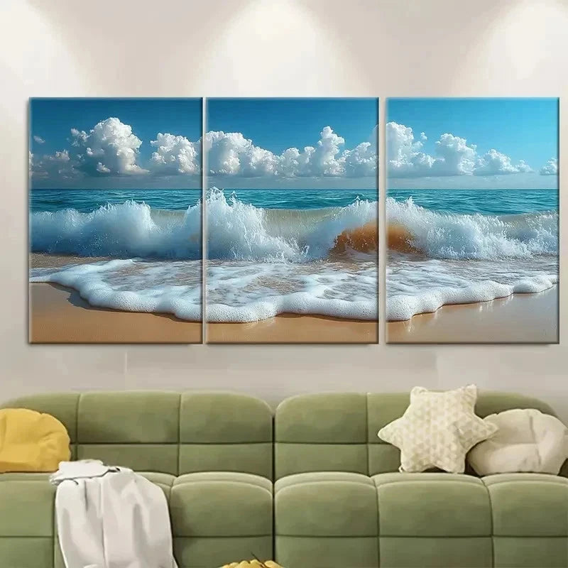 3pcs Foamy Sea Waves Marine EW   Wall Art Set Canvas Framed 50x70cm - High Quality Print 100% Australian Made Wall Canvas Ready to Hang - Bella Home Decor
