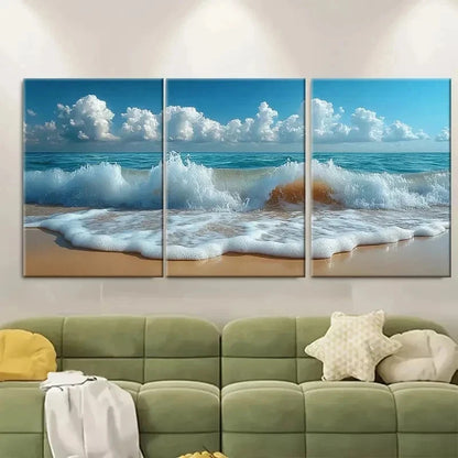 3pcs Foamy Sea Waves Marine EW   Wall Art Set Canvas Framed 50x70cm - High Quality Print 100% Australian Made Wall Canvas Ready to Hang - Bella Home Decor