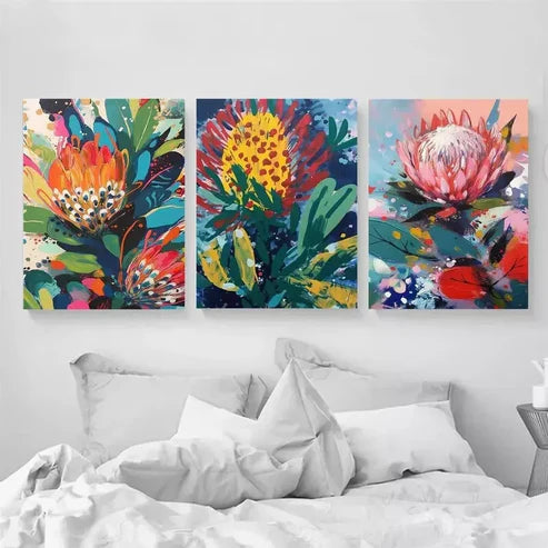 3pcs Australian Native Flora Abstract  Art Set Canvas Unframed - High Quality Print 100% Australian Made Wall Canvas - Bella Home Decor