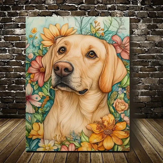 Adorable Labrador Retriever with Vibrant Painting 40x60cm Metal Print Ready to Hang - Bella Home Decor