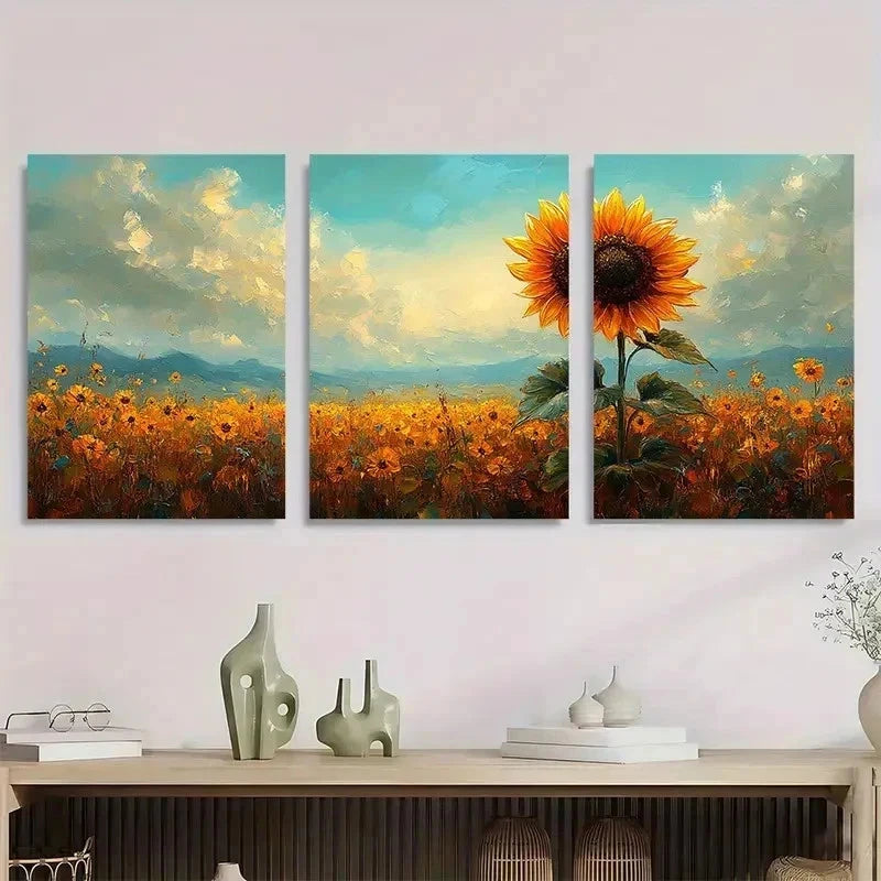 3pcs Vibrant Nature Art Sunflower Perfect Wall Art Set Canvas Framed 50x70cm - High Quality Print 100% Australian Made Wall Canvas Ready to Hang