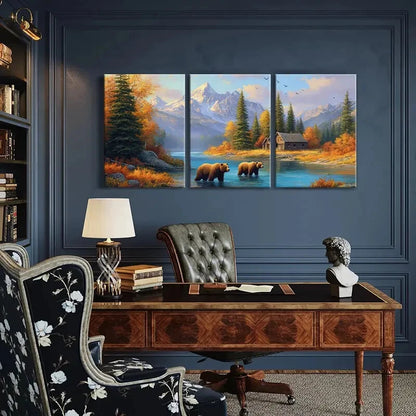3pcs Autumn Mountain Landscape Rustic Cabin Metal Print Ready to Hang Art - Bella Home Decor