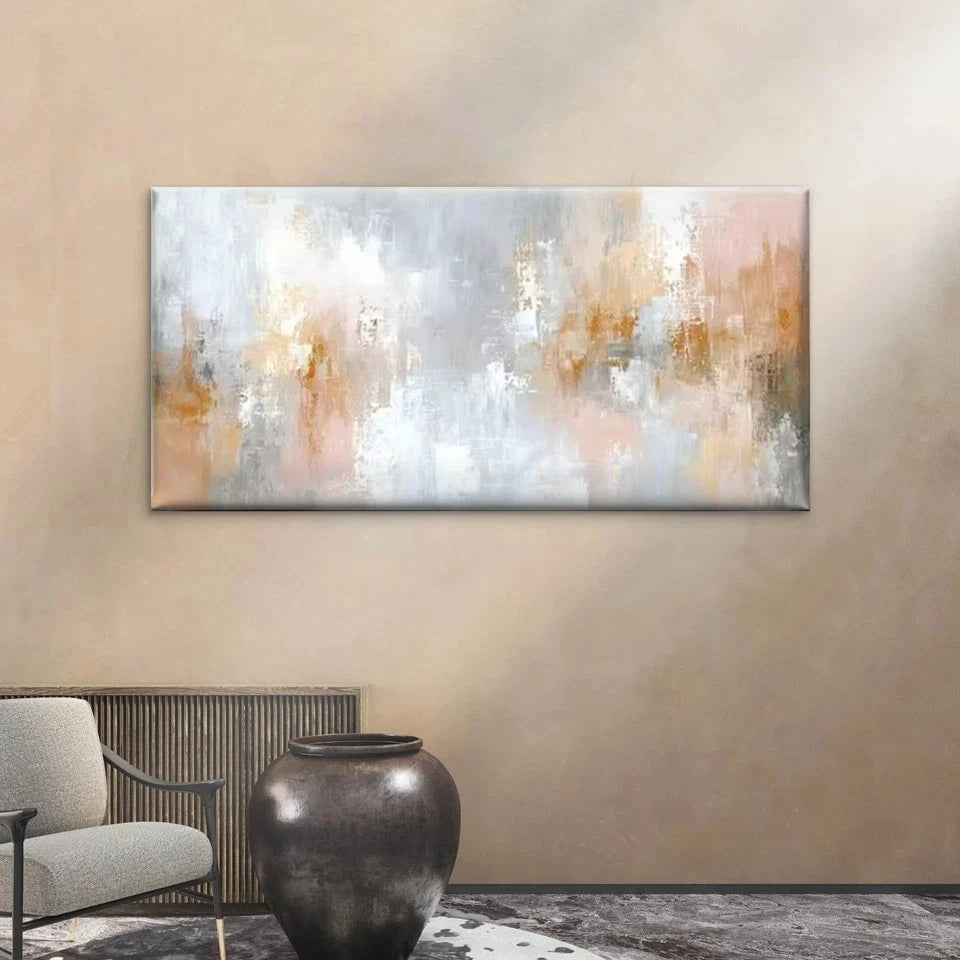 Abstract Orange & White Canvas Office Home Room Framed 120x60cm