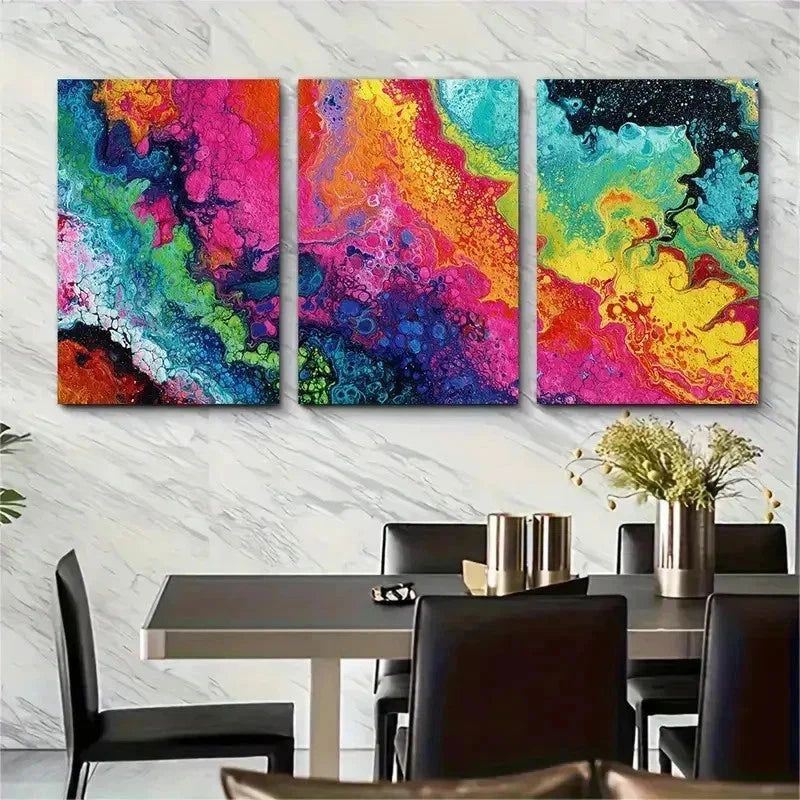 3pcs Vibrant And Bright Abstract Color Perfect Wall Art Set Canvas Framed 50x70cm - High Quality Print 100% Australian Made Wall Canvas Ready to Hang