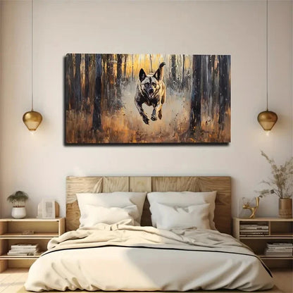 Jumping Wolf Dog Décor Wall Art Canvas Office Home Room Framed 120x60cm