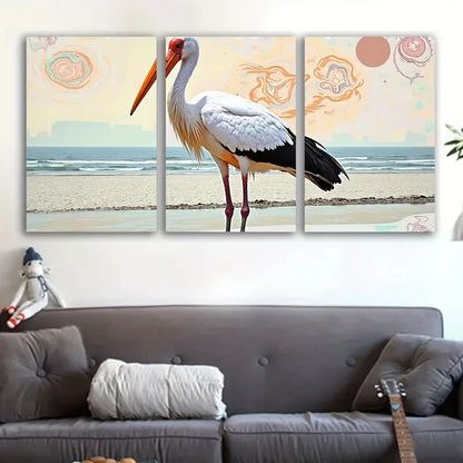 3pcs Vibrant Beach Scene with Bird & Waves Wall Art Set Canvas Framed 50x70cm - High Quality Print 100% Australian Made Wall Canvas Ready to Hang