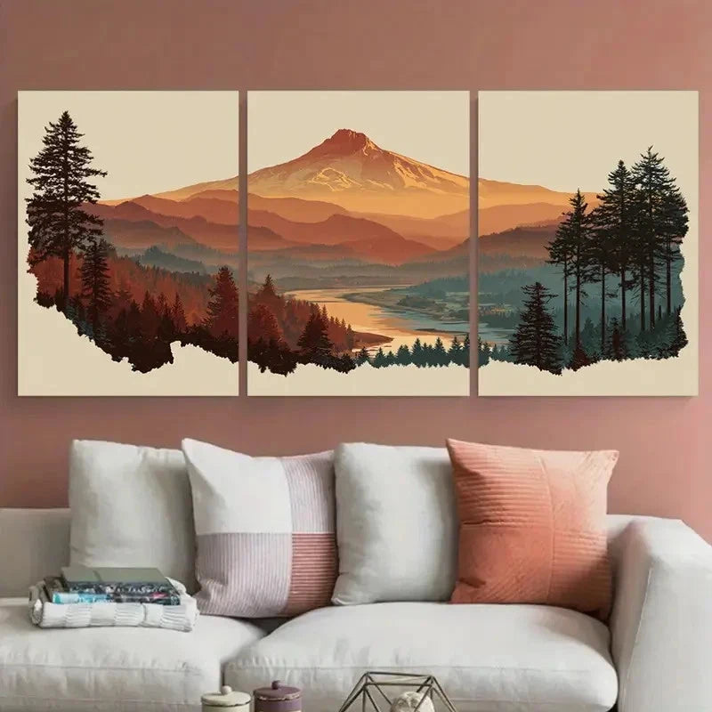 3pcs Oregon Landscapes Travel Illustration Wall Art Set Canvas Framed 60x90cm - High Quality Print 100% Australian Made Wall Canvas Ready to Hang