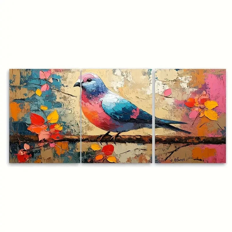 3pcs Colorful Pigeon Impasto Painting Bird  Wall Art Set Canvas Framed 40x60cm - High Quality Print 100% Australian Made Wall Canvas Ready to Hang - Bella Home Decor