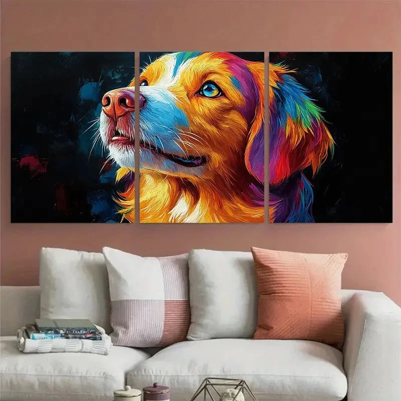 3pcs Vibrant Rainbow Dog Pet Portrait Design Metal Print Ready to Hang Art - Bella Home Decor