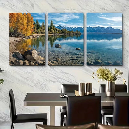 3pcs Serene Mountain & Autumn Leaves Design Metal Print Ready to Hang Art