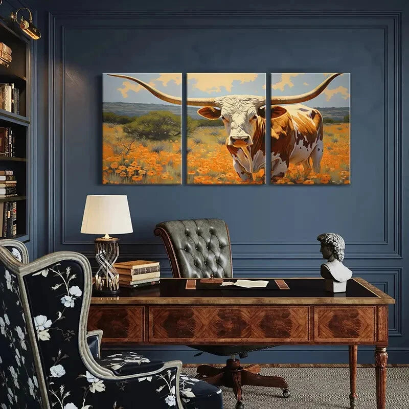 3pcs Vibrant Texas Landscape & Orange Flowers Metal Print Ready to Hang Art - Bella Home Decor