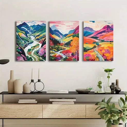 3pcs Colorful Abstract Landscape Canvas Framed 60x90 cm - High Quality Print 100% Australian Made Wall Canvas Ready to Hang - Bella Home Decor