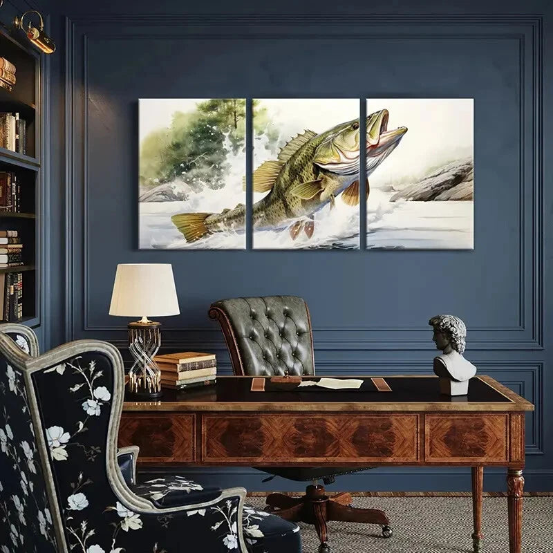 3pcs Artistic Fish Jumping Water Splash Metal Print Ready to Hang Art - Bella Home Decor