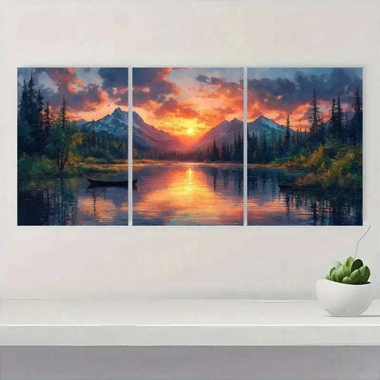 3pcs Sunrise Landscape Tranquil Meadow Reflection Metal Print Ready to Hang Art