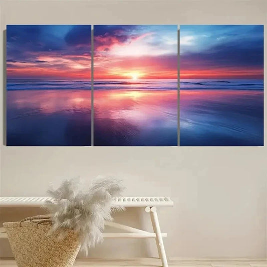 3pcs Serene Coastal Sunset Reflection Wall Art Set Canvas Framed 40x60cm - High Quality Print 100% Australian Made Wall Canvas Ready to Hang