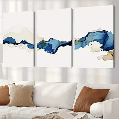 3pcs Blue and Brown Watercolor Paintings Canvas Unframed - High Quality Print 100% Australian Made Wall Canvas - Bella Home Decor