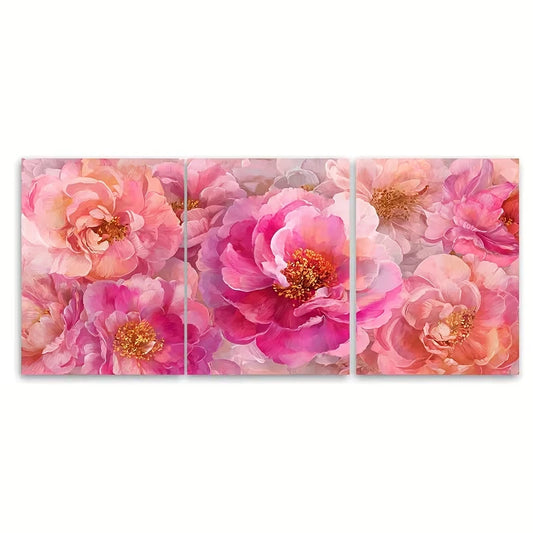 3pcs Design of Pink Abstract Flowers Metal Print Ready to Hang Art