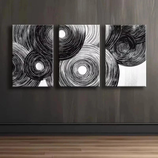 3pcs Abstract Wood Rings Metal Print Ready to Hang Art