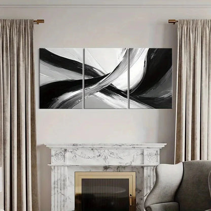 3pcs Abstract Black White Minimalist Swirls Metal Print Ready to Hang Art - Bella Home Decor
