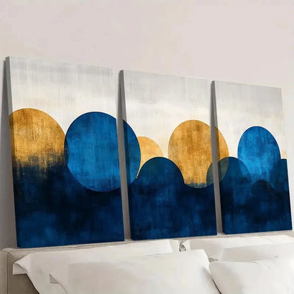 3pcs Blue & White Circle Abstract CA   Wall Art Set Canvas Framed 40x60cm - High Quality Print 100% Australian Made Wall Canvas Ready to Hang - Bella Home Decor