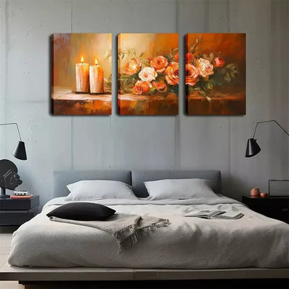 3pcs Poster Picture, Candle And Rose, Wall Art Set Canvas Framed 60x90cm - High Quality Print 100% Australian Made Wall Canv - Bella Home Decor
