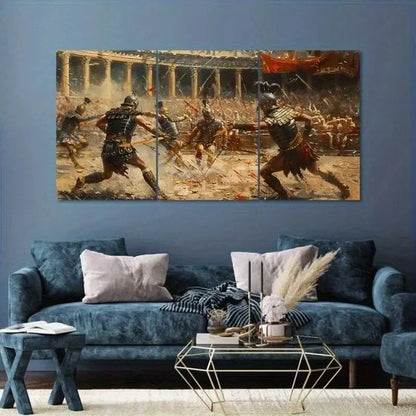 3pcs Roman Gladiator Battle  RG Wall Art Canvas Framed 40x60cm - High Quality Print 100% Australian Made Wall Canvas Ready to Hang