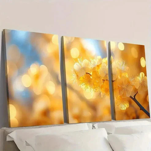 3pcs Yellow Sunshine Mimosa Flower Wall Art Canvas Unframed - High Quality Print 100% Australian Made Wall Canvas - Bella Home Decor