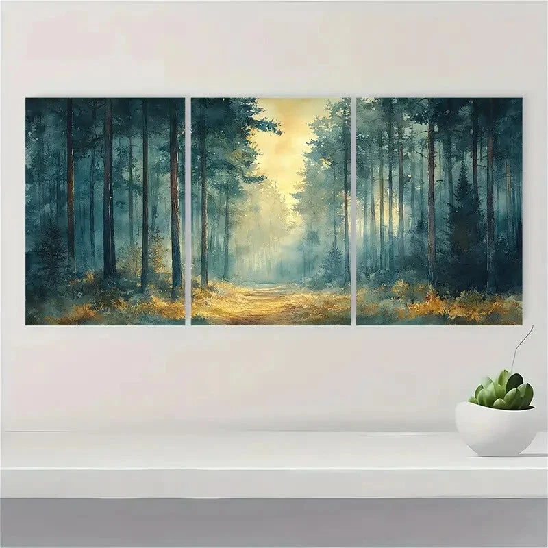 3pcs Dappled Woods Watercolor Painting Metal Print Ready to Hang Art - Bella Home Decor