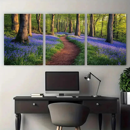 3pcs Bluebell Woods Narrow Path Illustration Wall Art Set Canvas Framed 40x60cm - High Quality Print 100% Australian Made Wall Canvas Ready to Hang - Bella Home Decor
