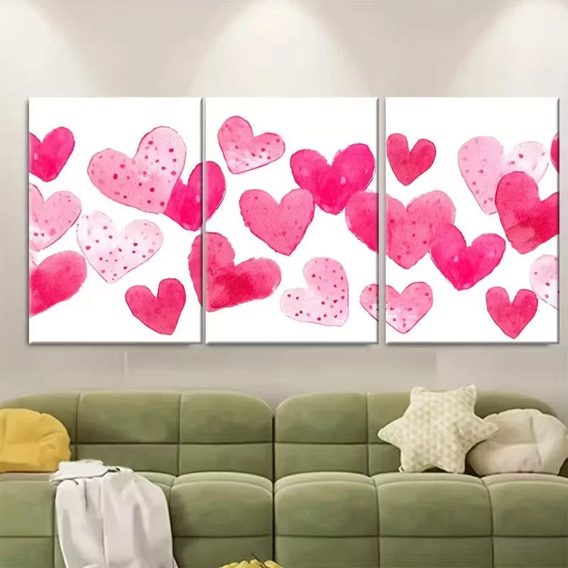 3pcs Pink Preppy Hearts Metal Print Ready to Hang Art