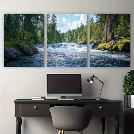 3pcs Oulanka river Kiutakongas Rapid Travel Design Wall Art Set Canvas Framed 40x60cm - High Quality Print 100% Australian Made Wall Canvas Ready to Hang - Bella Home Decor