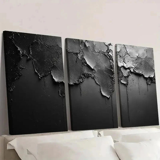 3pcs Only Black and White Texture E Wall Art Set Canvas Framed 40x60cm - High Quality Print 100% Australian Made Wall Canvas Ready to Hang